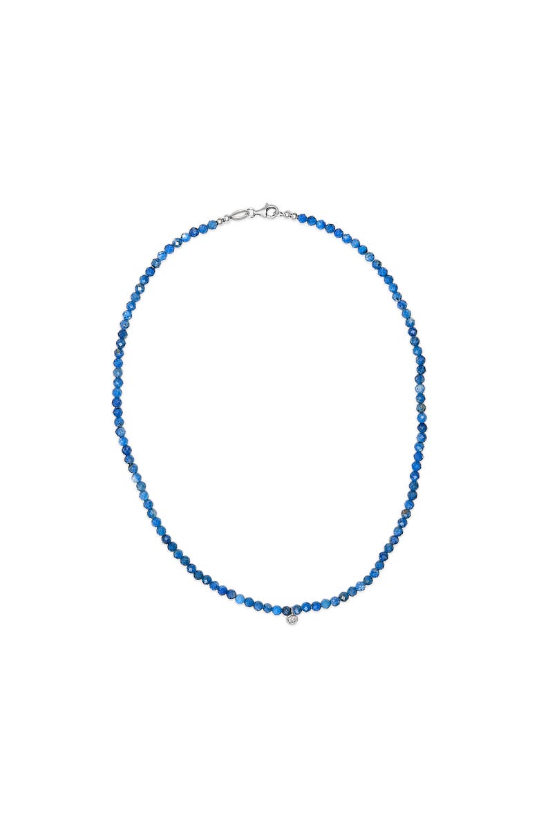 Haus of Brilliance Sterling Silver Diamond Accent Blue Lapis Bead Station Necklace, Alternate, color, Silver