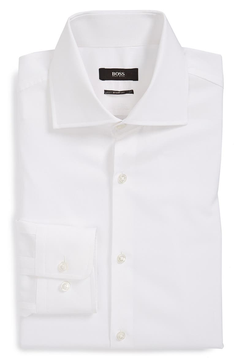 'Miles' Sharp Fit Piqué Dress Shirt, Main, color, WHITE