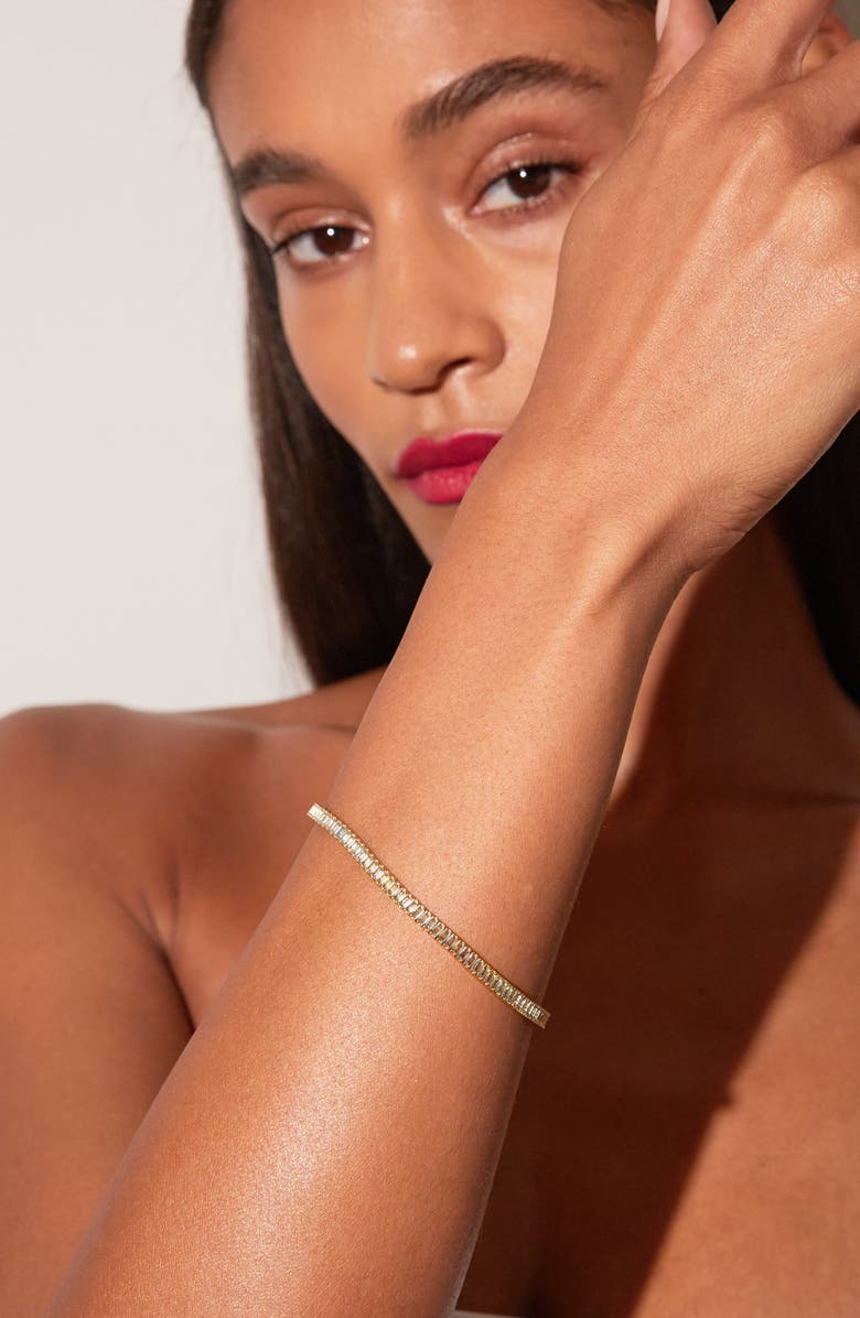 Aurate New York Lab Grown Aquamarine Baguette Tennis Bracelet, Alternate, color, Aquamarine