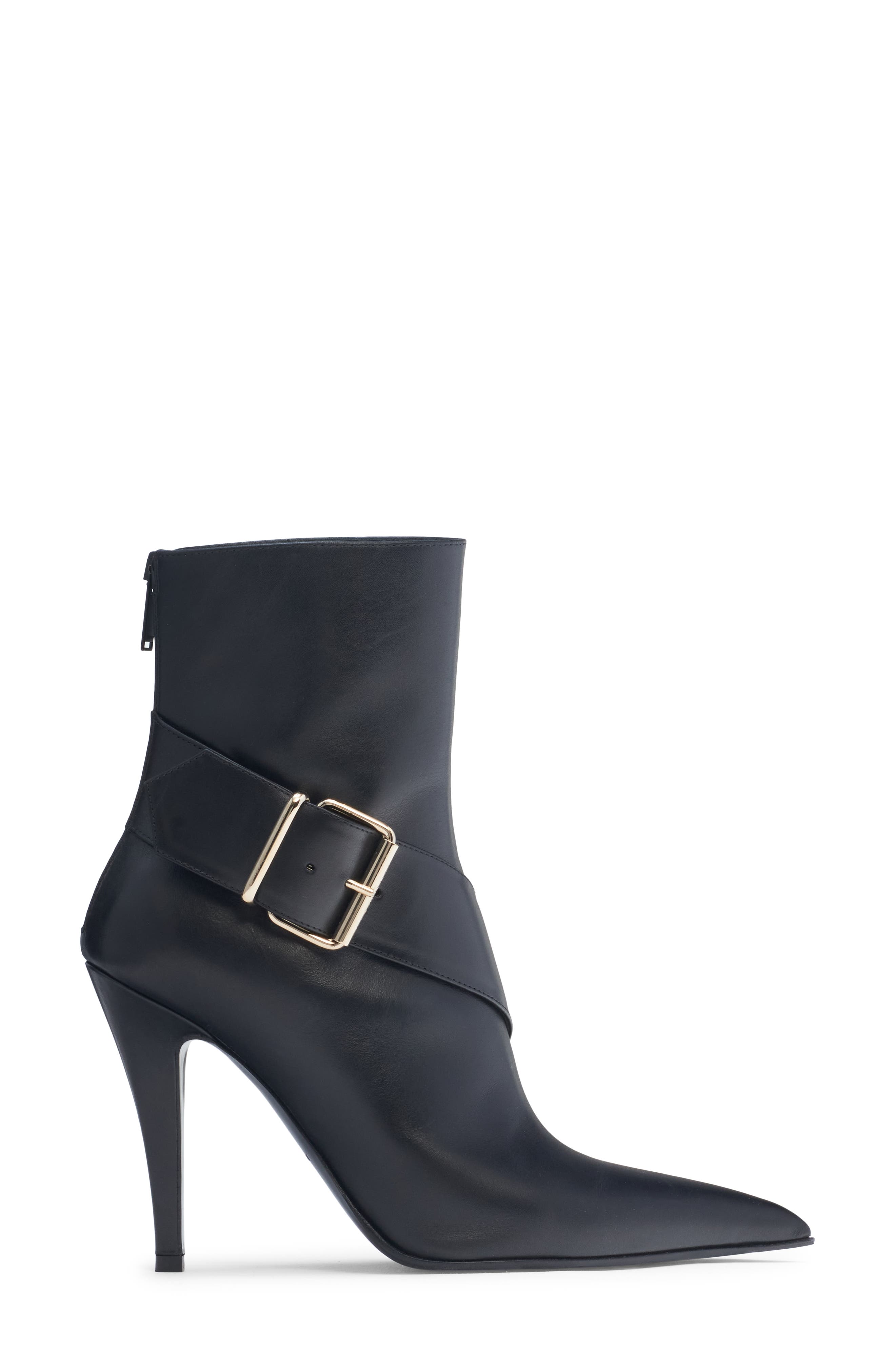 McQueen Heron Pointed Toe Bootie, Alternate, color, Black/ Silver