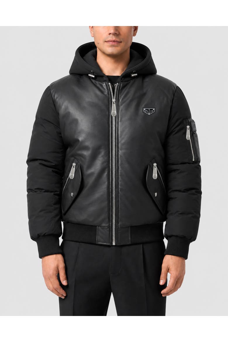 Eco Leather Nylon Bomber Men, Main, color, black