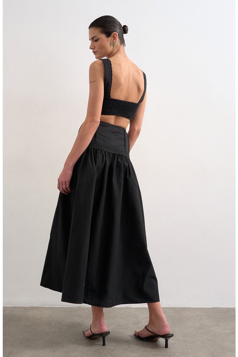 Pintuck Detail Cotton Maxi Dress, Alternate, color, BLACK