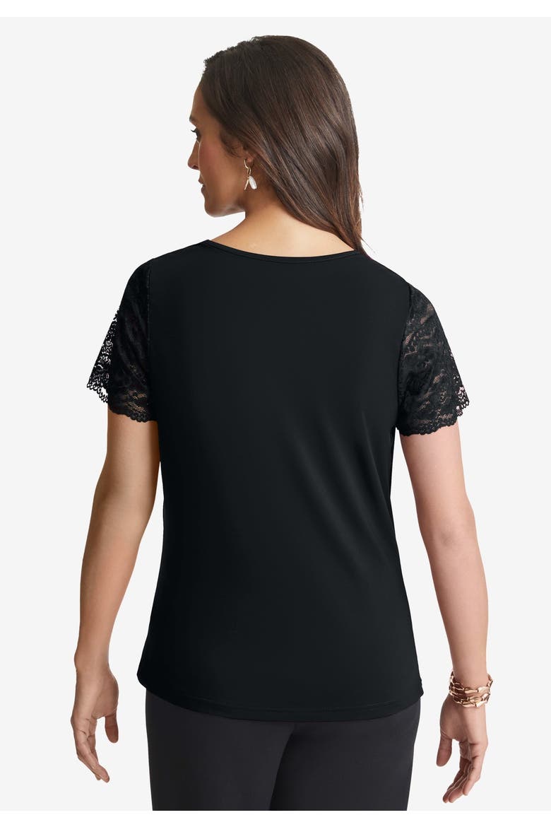 Stretch Lace Neckline Top, Alternate, color, BLACK