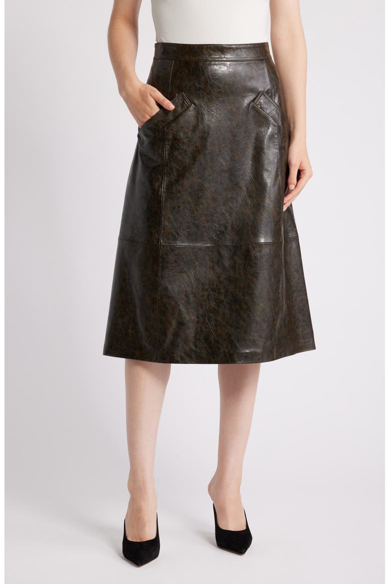 Rustic Faux Leather A-Line Skirt, Main, color, DARK BROWN