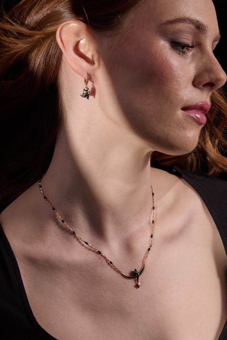 Celestial Cat Huggie Earring, Alternate, color, Gold
