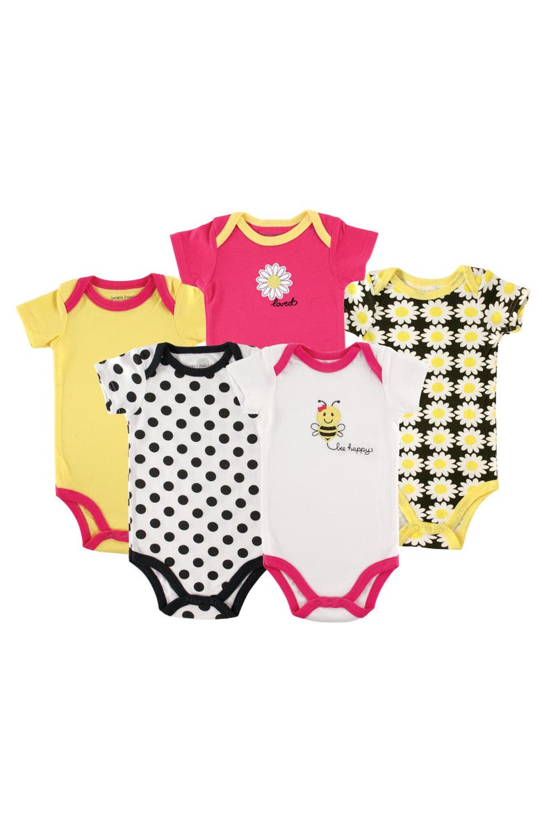 Luvable Friends 5Pk of Essential Baby Bodysuits, Main, color, Bee