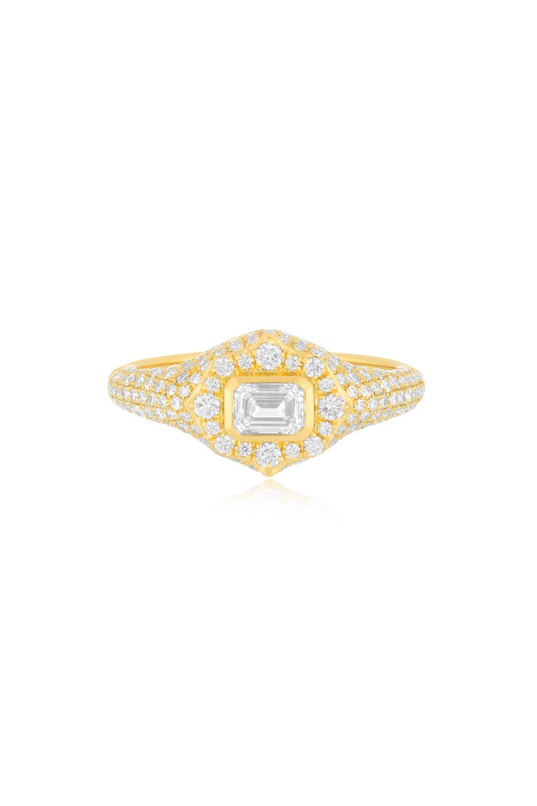 Daphne Emerald Cut Pavé Diamond Ring, Main, color, GOLD