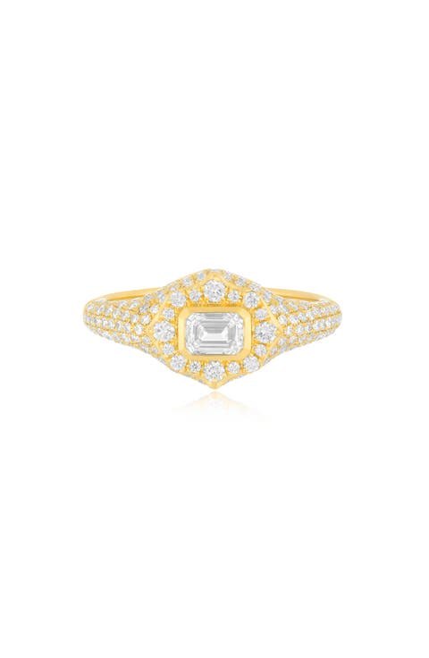 Daphne Emerald Cut Pavé Diamond Ring