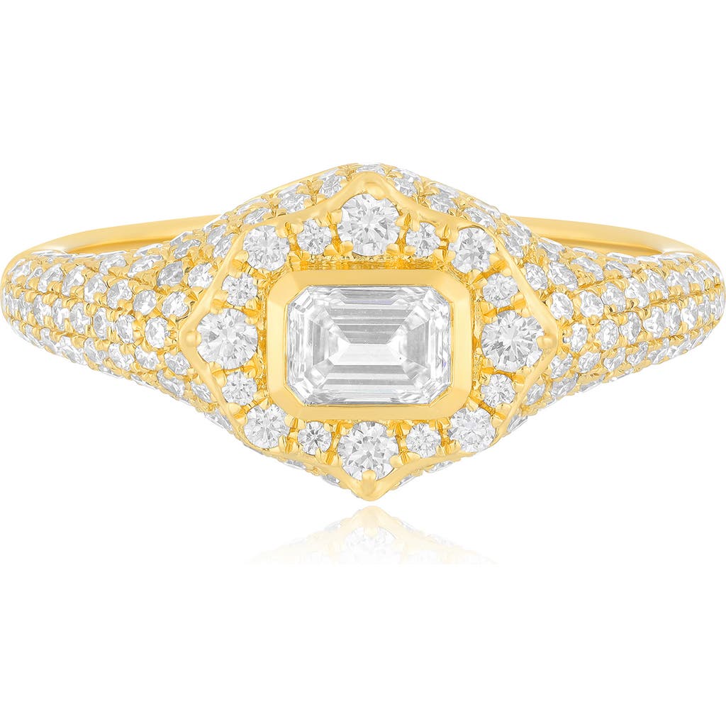 Ef Collection Daphne Emerald Cut Pavé Diamond Ring In Gold