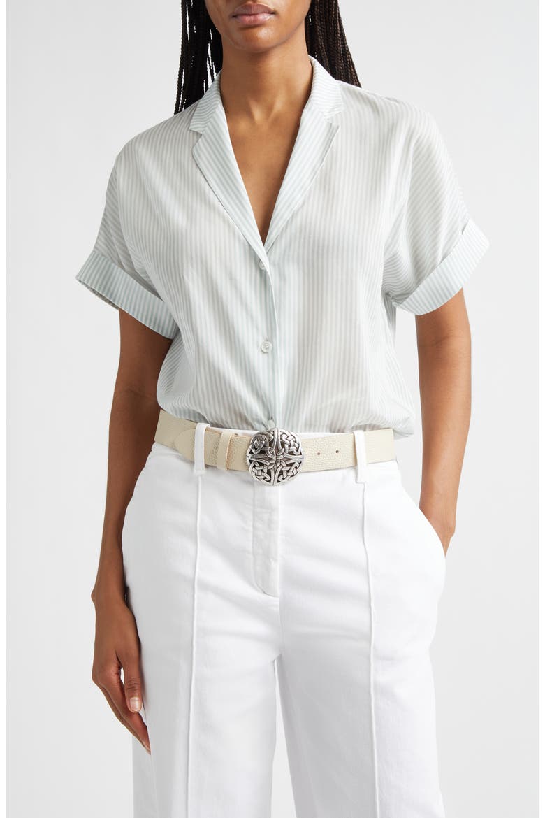 Stripe Cotton & Silk Camp Shirt, Main, color, JADE