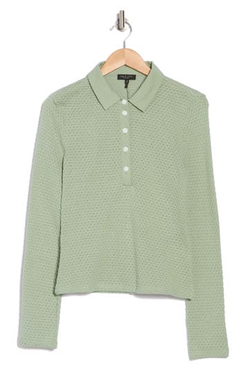 Rag & Bone Carine Open Stitch Polo In Moss