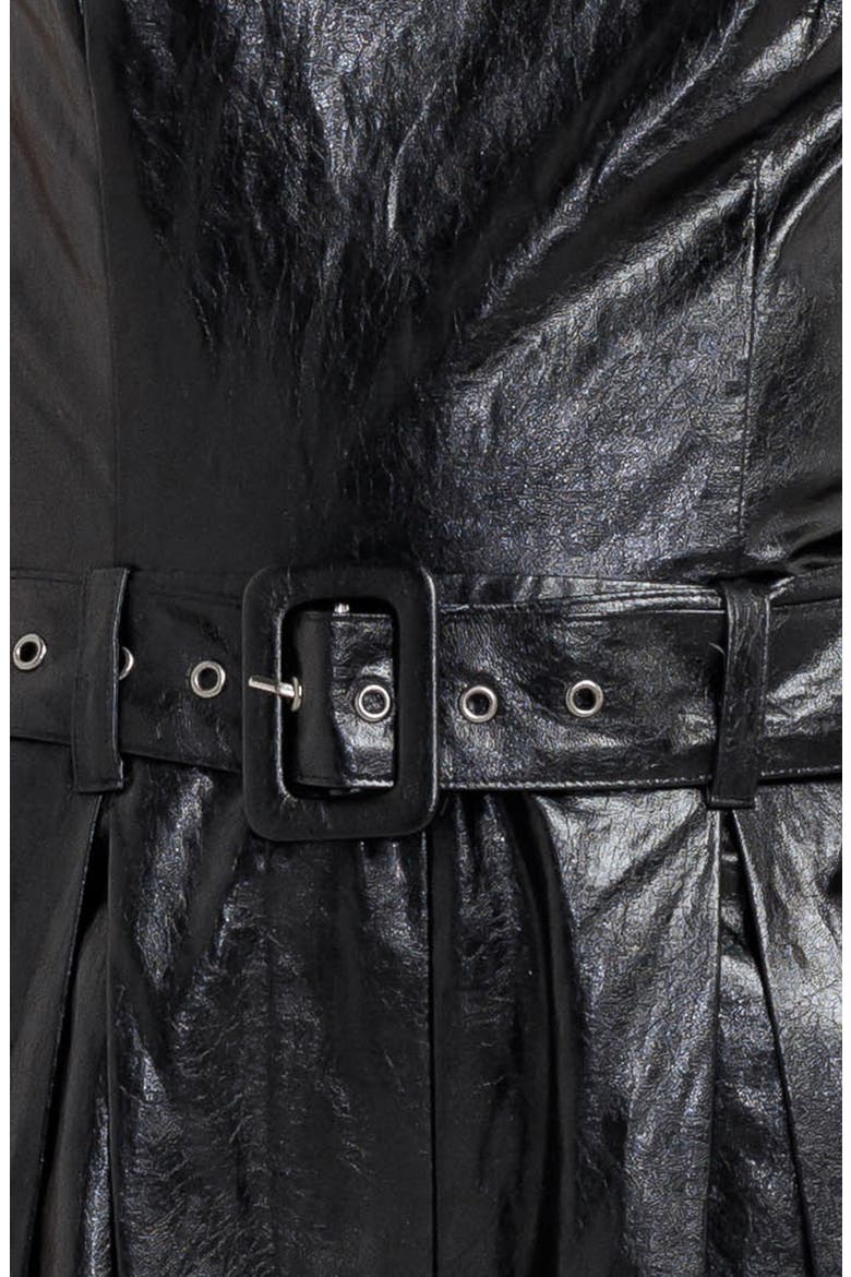 Faux Leather Strapless Belted Jumpsuit, Alternate, color, BLACK