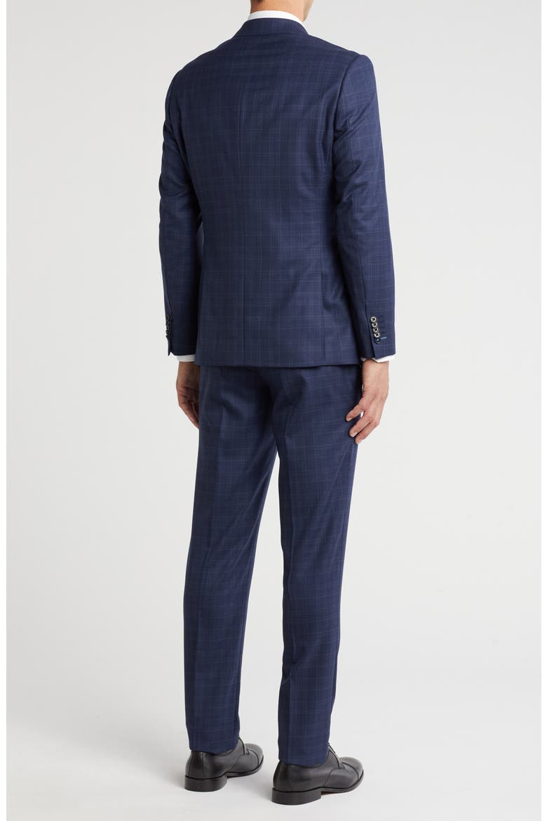 Plaid Trim Fit Notch Lapel Wool Blend Two-Piece Suit, Alternate, color, NAVY