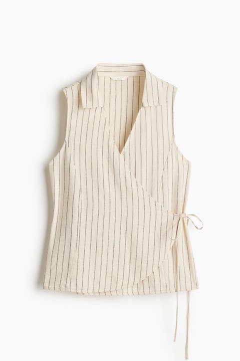 Linen-blend Wrap Top