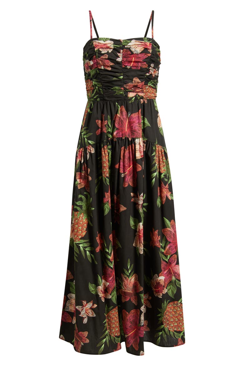 Floral Cotton Midi Dress, Alternate, color, BLACK MULTI
