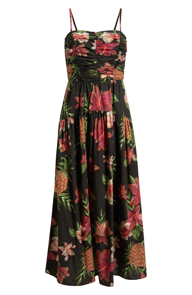 Vince Camuto Floral Cotton Midi Dress, Alternate, color, Black Multi