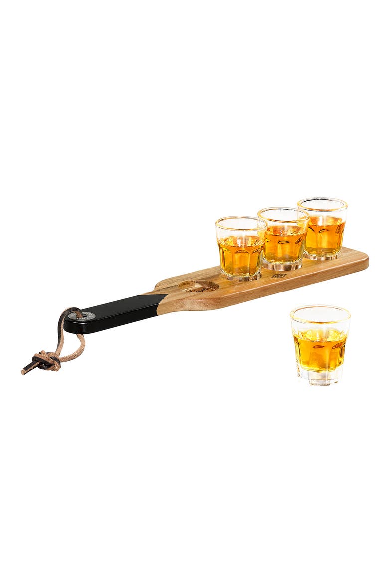 Serving Paddle & Shot Glasses Set, Main, color, BLACK