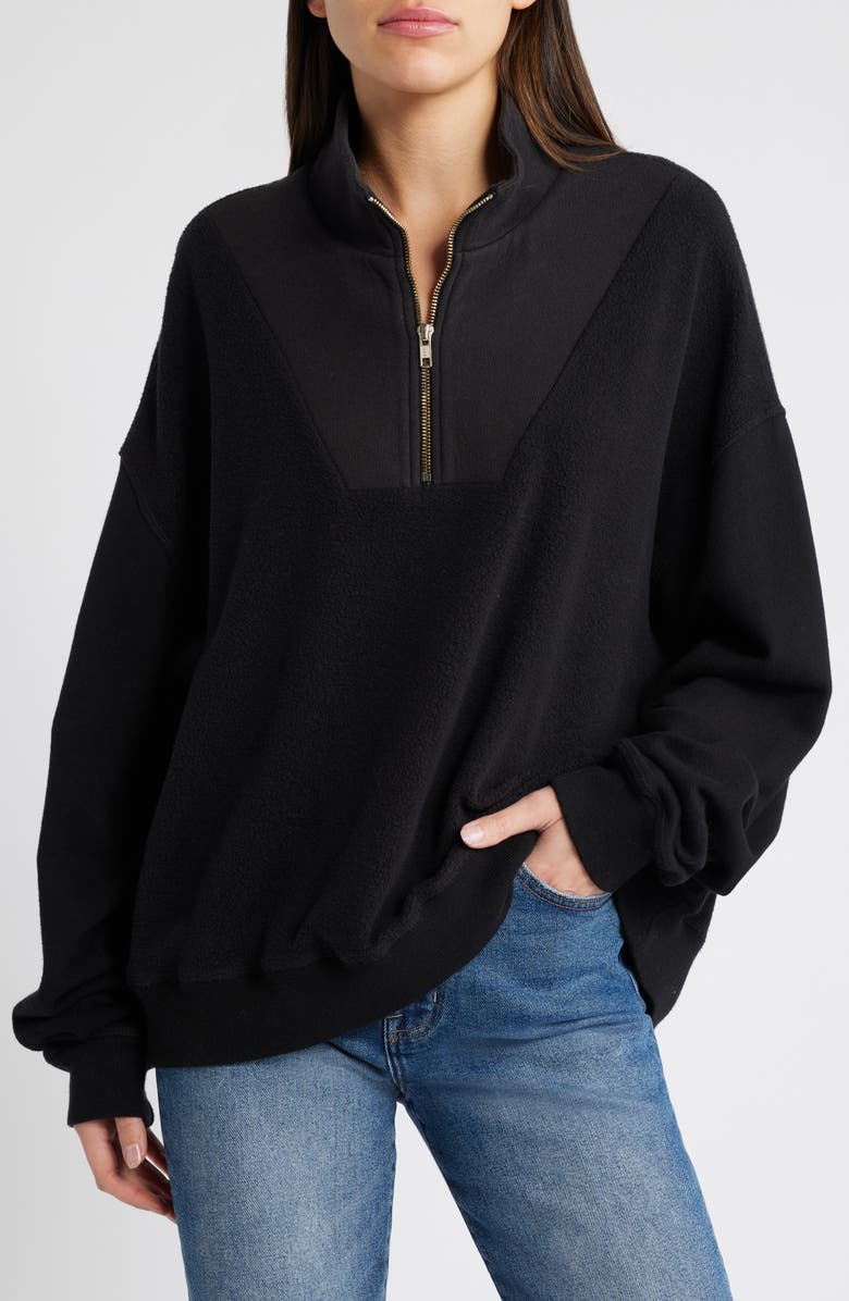 THE GREAT. The Slouch Mixed Media Half-Zip Pullover, Main, color, 
