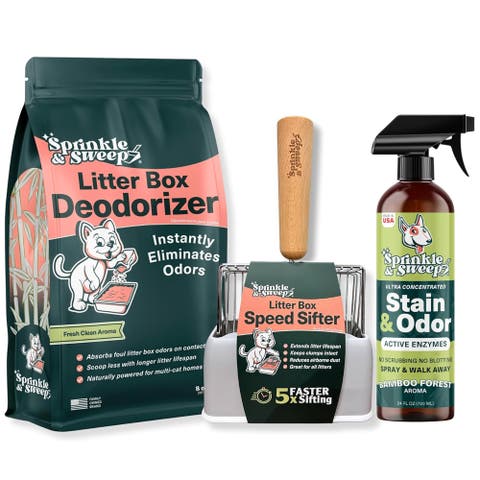 Litter Box Deodorizer Bundle,  8 oz Bag, Speed Sifter, 24 oz Spray