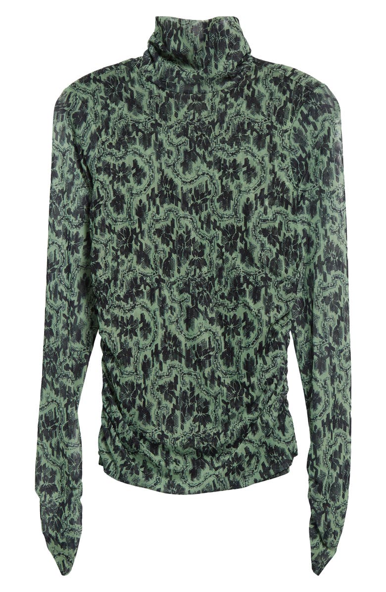 Cinq à Sept Long Sleeve Shirred Mesh Turtleneck Top, Alternate, color, Patina/ Charcoal