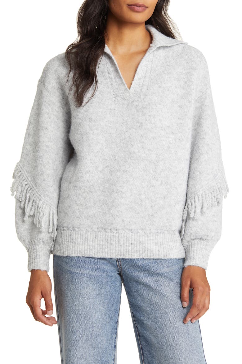 Fringe Blouson Sleeve Sweater (Nordstrom Exclusive), Main, color, HEATHER GREY
