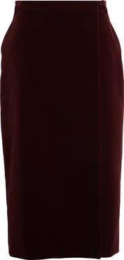 Saint Laurent Velveteen Faux Wrap Midi Skirt