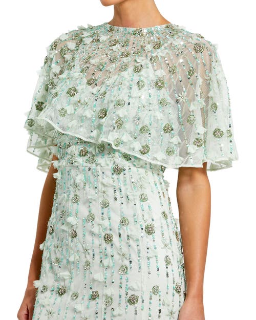 Mac Duggal Embellished Illusion Cape Sleeve Trumpet Gown