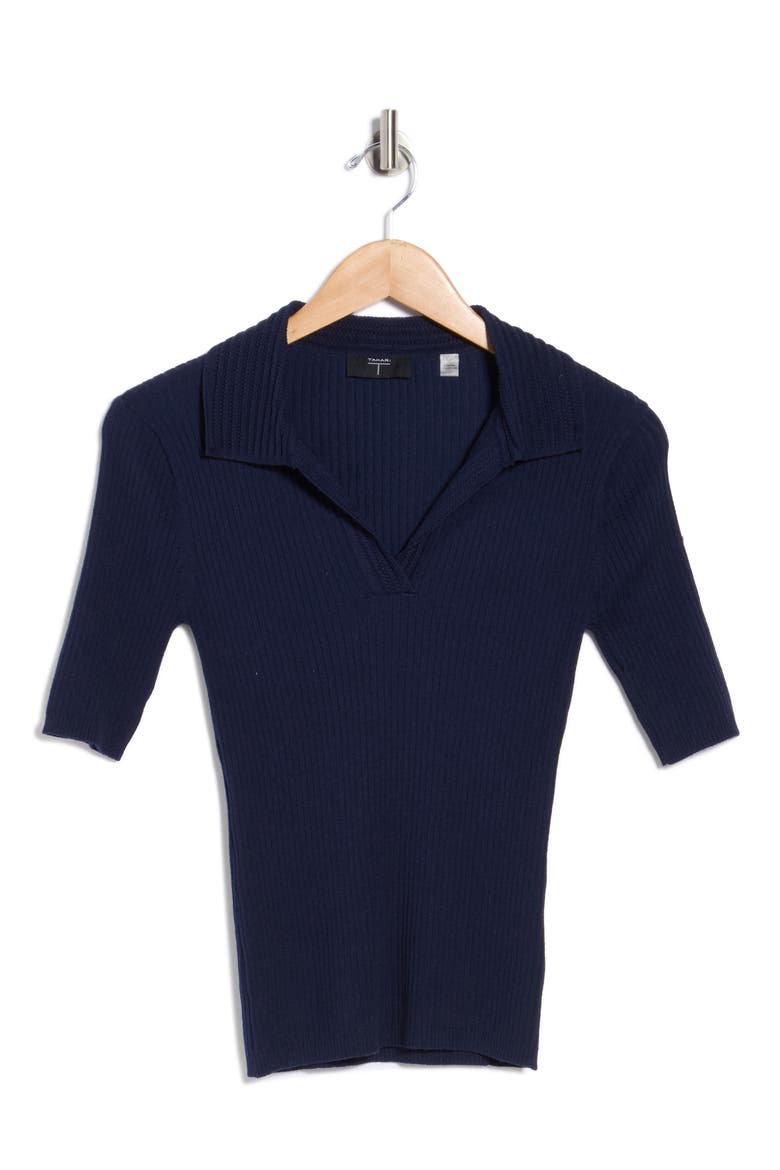 Elbow Length Sleeve Polo, Alternate, color, DARK NAVY