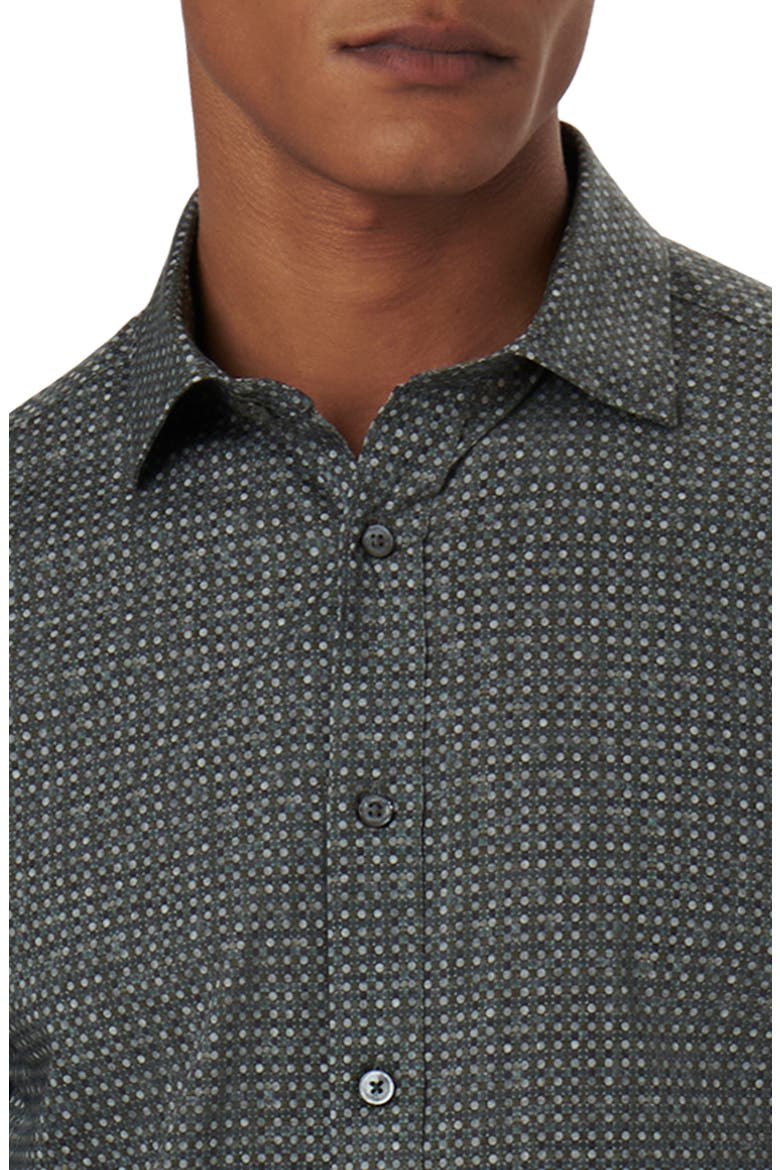 Axel Shaped Fit Mosaic Print Stretch Cotton Button-Up Shirt, Alternate, color, KHAKI