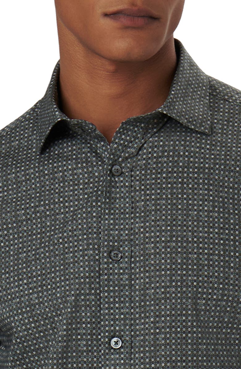 Bugatchi Axel Shaped Fit Mosaic Print Stretch Cotton Button-Up Shirt, Alternate, color, Khaki