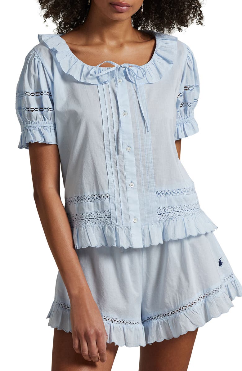 Polo Ralph Lauren Lace Detail Cotton Short Pajamas, Main, color,