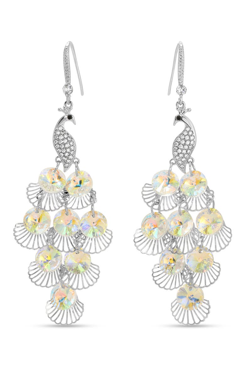 Lora Peacock CZ Chandelier Earrings, Main, color, SILVER/ WHITE MULTI