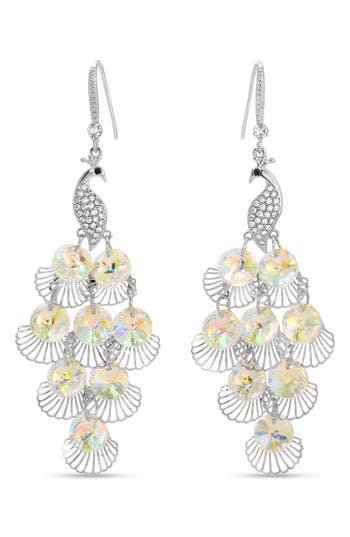 Eye Candy Los Angeles Lora Peacock Cz Chandelier Earrings In Silver/white Multi