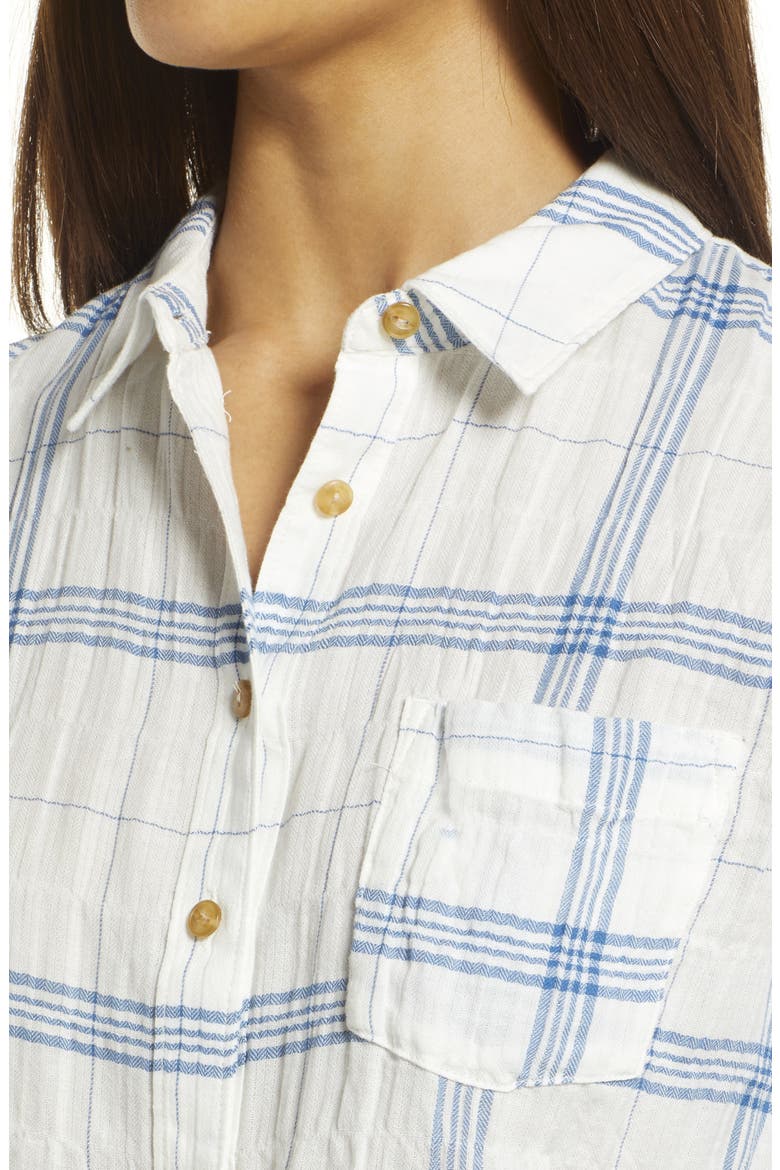 Herringbone Weave Plaid Button-Up Shirt, Alternate, color, IVORY- BLUE AVA PLAID