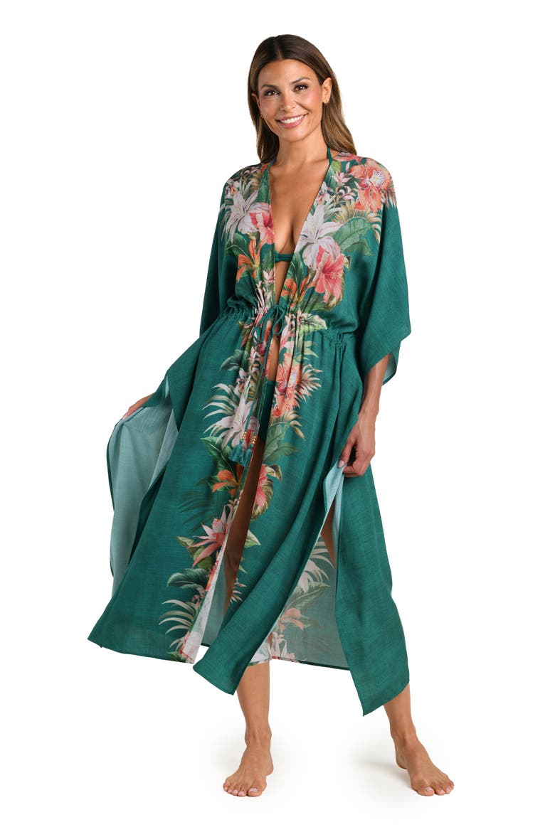 Courtyard Palms Tie Waist Kimono Cover-Up, Alternate, color, JUNGLE