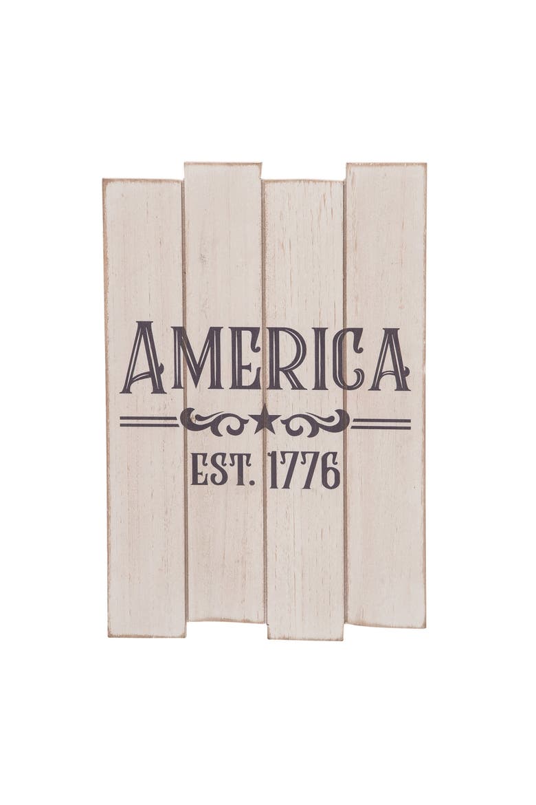 Wood White Patriotic America Slat Decor, Main, color, White