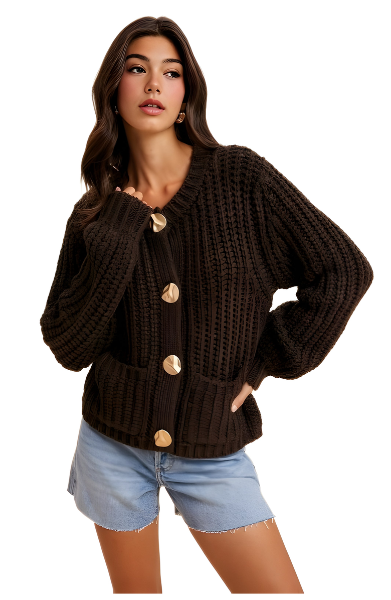 Knit and Lounge Textured Chunky Knit Cardigan with Statement Buttons, Main, color, 