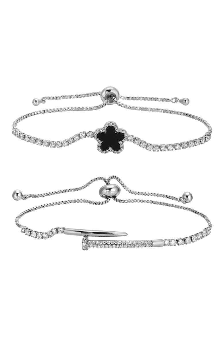 Louise Set of 2 Cubic Zirconia Slider Bracelets, Main, color, SILVER