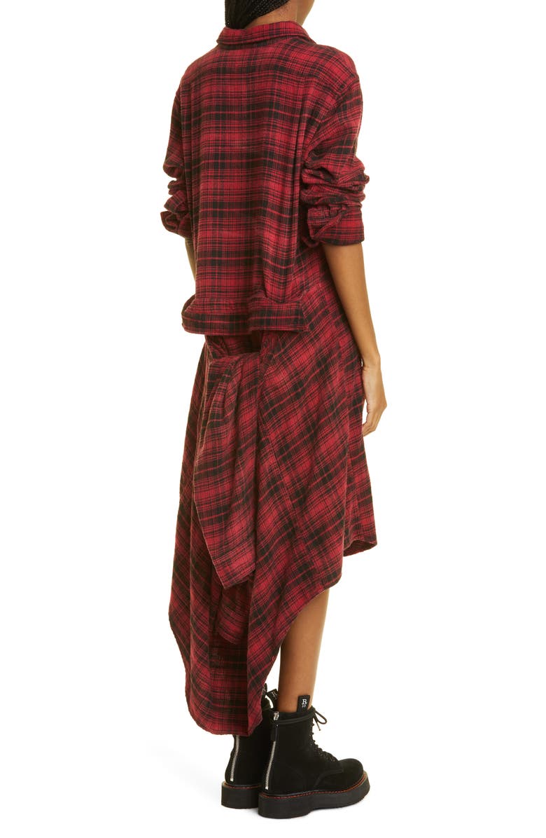 R13 Plaid Long Sleeve Cotton Flannel Tie Waist Shirtdress, Alternate, color, 