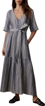 Faherty Dune Camille Stripe Belted Organic Cotton Gauze Dress