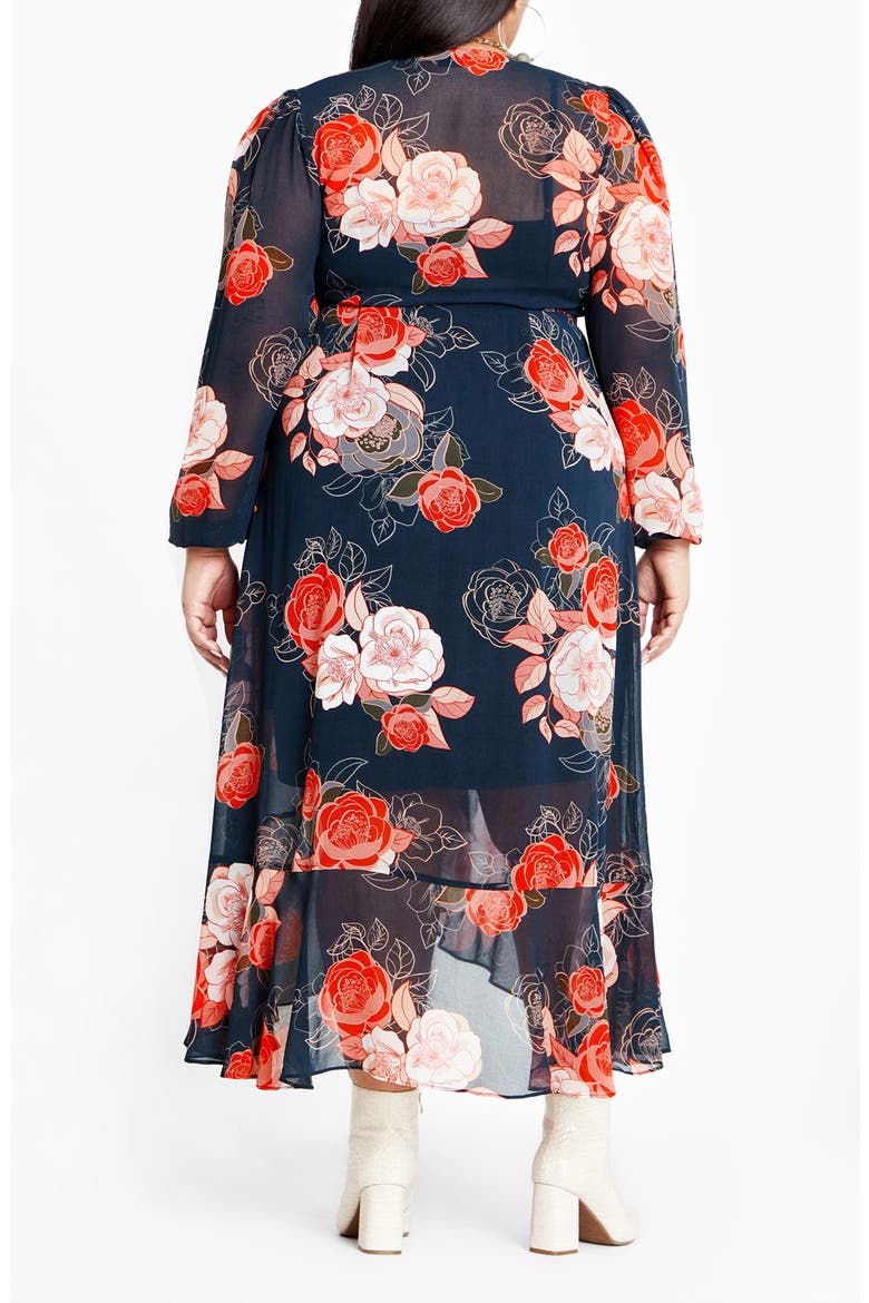 Kataleya Long Sleeve Chiffon Maxi Wrap Dress, Alternate, color, NAVY