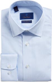 David Donahue Luxury Non-Iron Trim Fit Stripe Dress Shirt