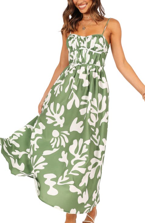 Max Studio Green Maxi Dress Floral online Print Green Maxi Dress Tiered Prairie Small