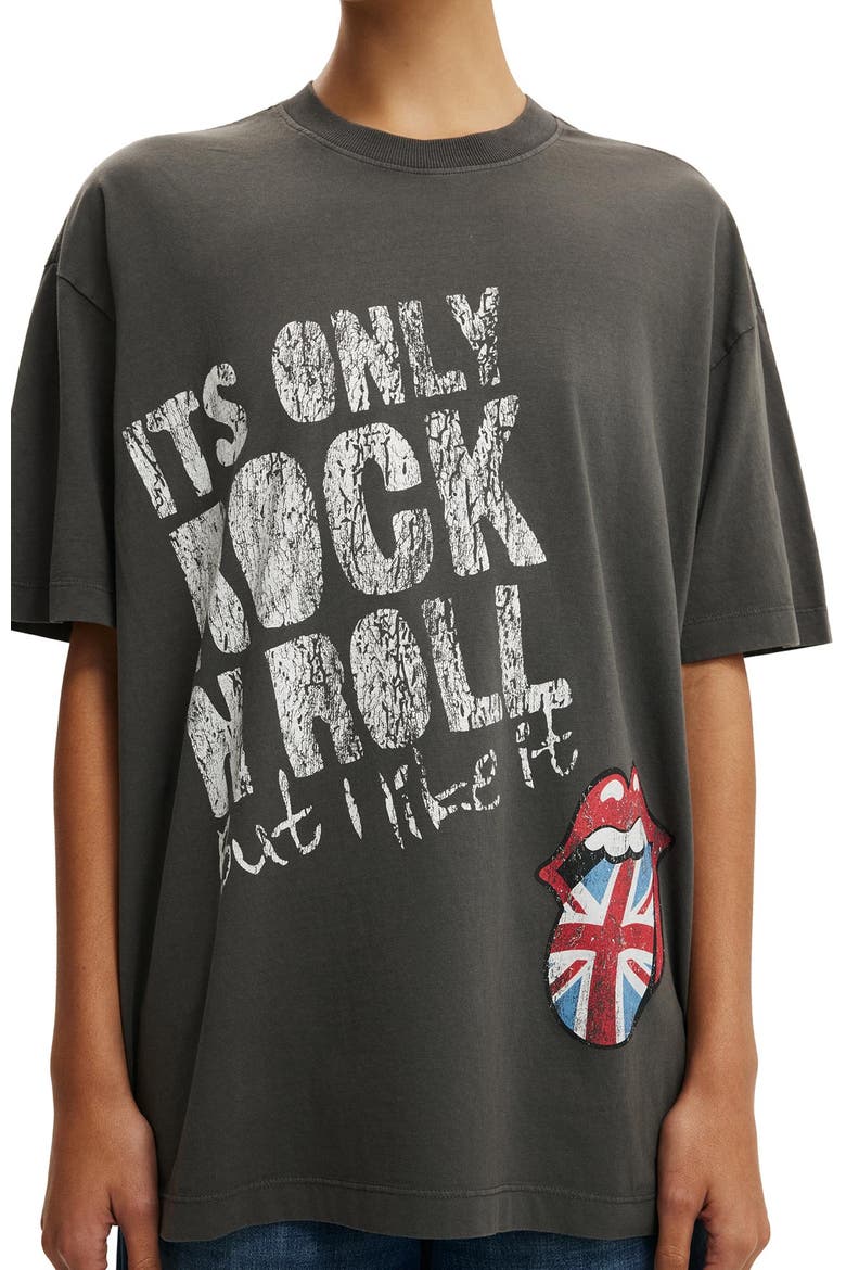 Women's The Lcn Music Boxy Graphic Tee, Alternate, color, Rolling Stones Rock N Roll