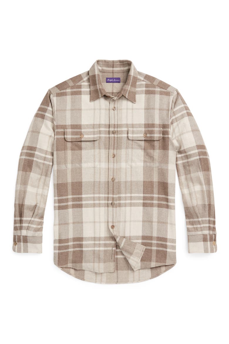 Cooper Plaid Wool, Silk & Cashmere Button-Up Shirt, Alternate, color, TRUFFLE/ TAUPE