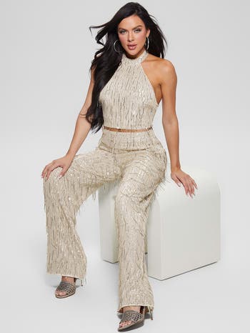 GUESS Heidi Sequin Fringe Wide Leg Pants | Nordstrom