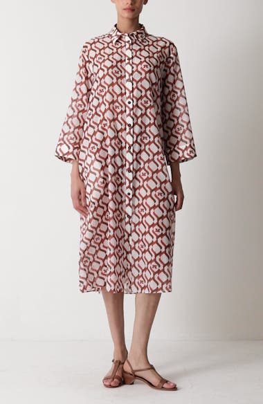 white christmas dresses Belted Long Sleeve Shirt Dress in Cotton Voile Seashell / 4 main image 0