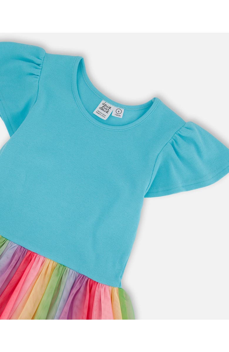 Deux par Deux Girl's Bi-Material Dress With Printed Mesh Skirt Multicolored, Alternate, color, 