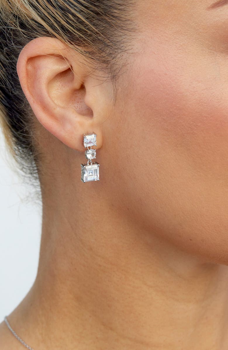 SAVVY CIE JEWELS Cubic Zirconia Drop Earrings, Alternate, color, White
