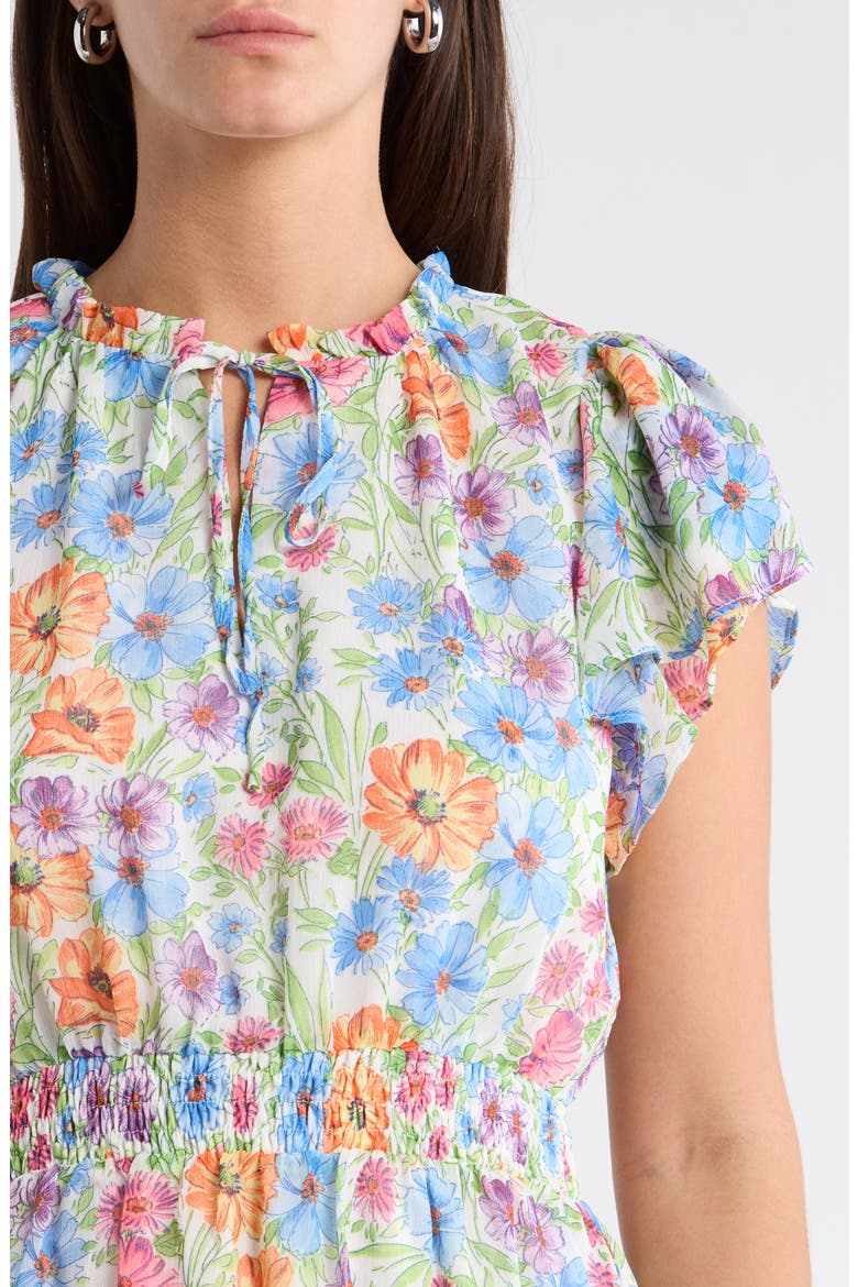 Ezia Garden Floral Print Ruffle Minidress, Alternate, color, BLUE-PINK